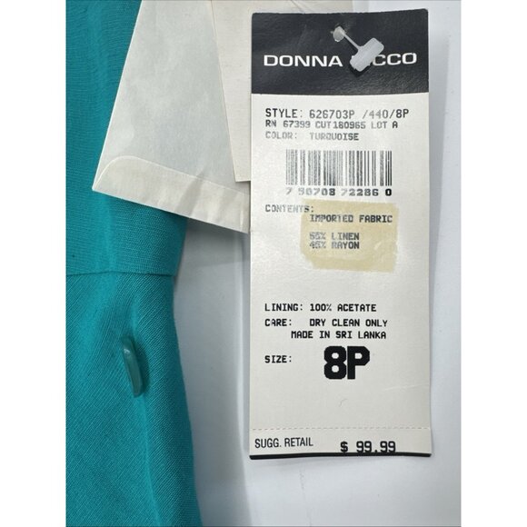 Vintage DONNA RICCO Sleeveless Dress Womes 8P Green Linen Lined A-Line Y2K NEW - Picture 3 of 12